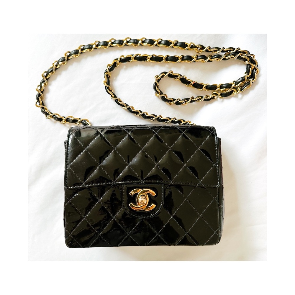 CHANEL Authentic Flap Mini Square Flap Bag Chain 24k Gold Alloy Vintage RARE
